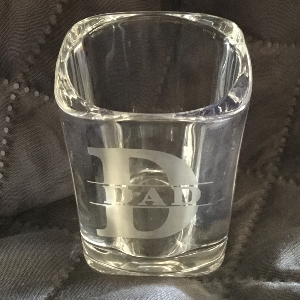 New shot glass with the letter D for dad